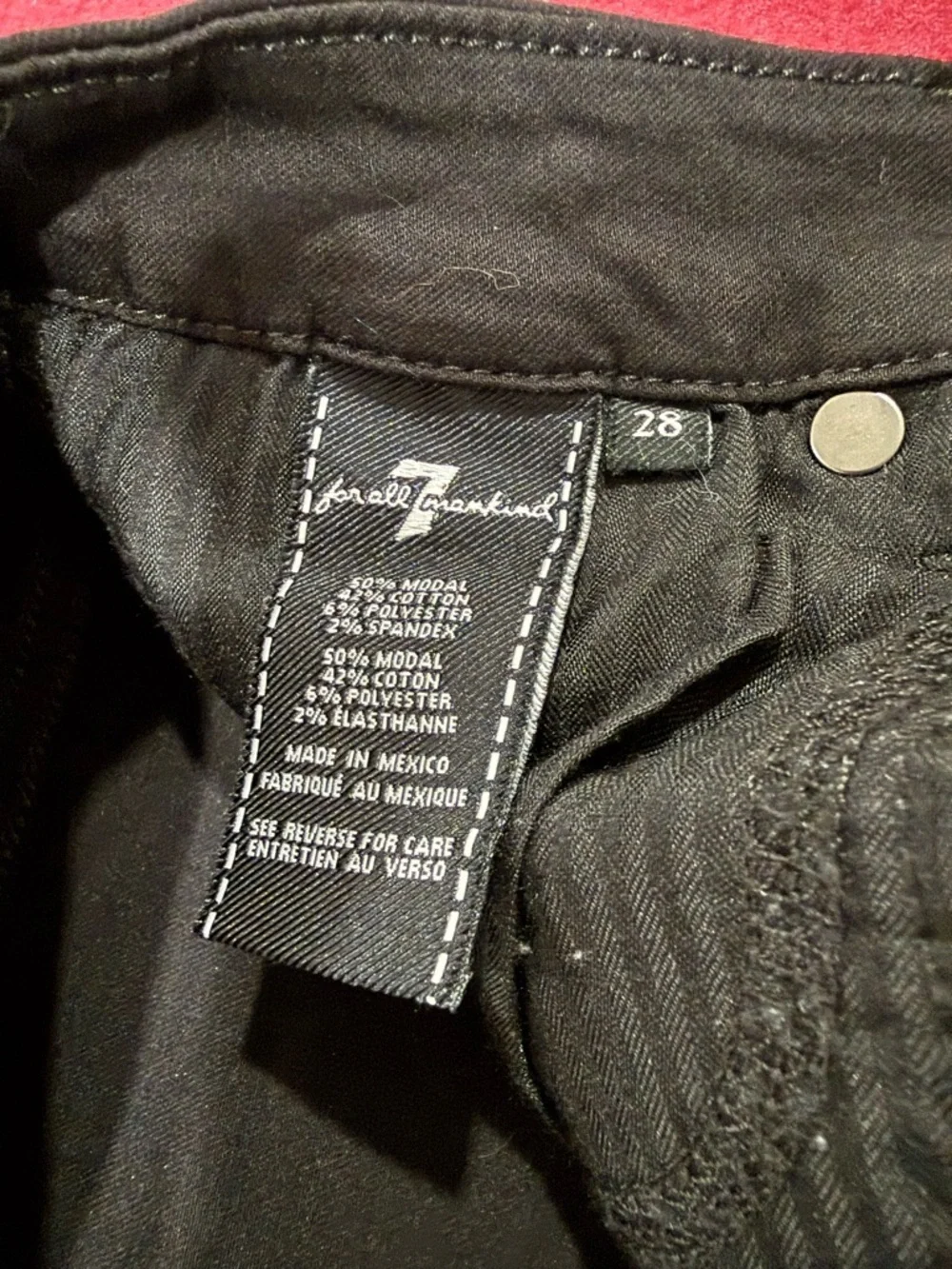 7 For All Mankind Black Coated Skinny Jeans Size 28 Mid Rise Stretch Denim